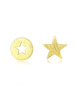 Star Design Asymmetric Fashion 925 Sterling Silver Earrings - Golden
