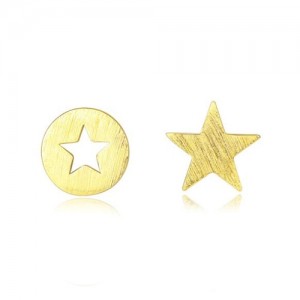 Star Design Asymmetric Fashion 925 Sterling Silver Earrings - Golden
