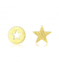 Star Design Asymmetric Fashion 925 Sterling Silver Earrings - Golden