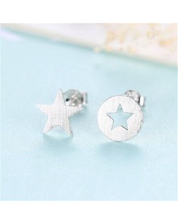 Star Design Asymmetric Fashion 925 Sterling Silver Earrings - Silver