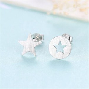 Star Design Asymmetric Fashion 925 Sterling Silver Earrings - Silver