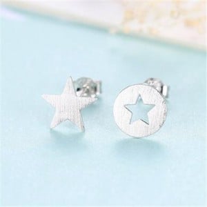 Star Design Asymmetric Fashion 925 Sterling Silver Earrings - Silver