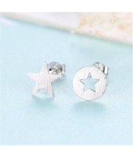 Star Design Asymmetric Fashion 925 Sterling Silver Earrings - Silver