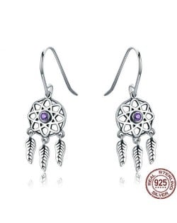 Leaves Pendants Hollow Star Design 925 Sterling Silver Earrings