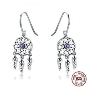 Leaves Pendants Hollow Star Design 925 Sterling Silver Earrings