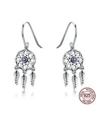 Leaves Pendants Hollow Star Design 925 Sterling Silver Earrings