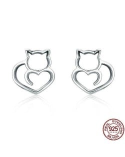 Cute Cat Hollow Style 925 Sterling Silver Earrings