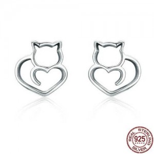 Cute Cat Hollow Style 925 Sterling Silver Earrings