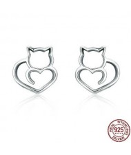 Cute Cat Hollow Style 925 Sterling Silver Earrings