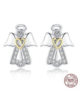 Rhinestone Embellished Angel Design 925 Sterling Silver Earrings