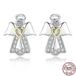 Rhinestone Embellished Angel Design 925 Sterling Silver Earrings