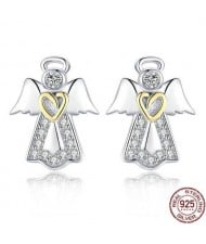 Rhinestone Embellished Angel Design 925 Sterling Silver Earrings