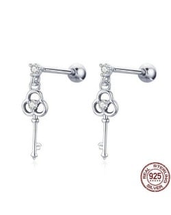 Cubic Zirconia Embellished Keys Design 925 Sterling Silver Earrings