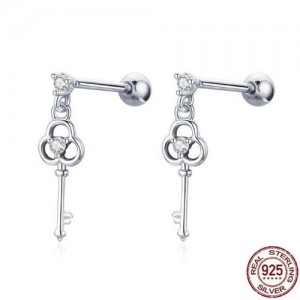 Cubic Zirconia Embellished Keys Design 925 Sterling Silver Earrings