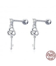 Cubic Zirconia Embellished Keys Design 925 Sterling Silver Earrings