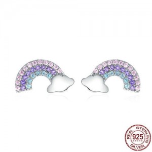 Cubic Zirconia Rainbow Cute Design 925 Sterling Silver Earrings