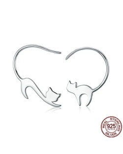 Naughty Cats Asymmetric Design 925 Sterling Silver Earrings