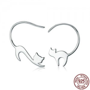 Naughty Cats Asymmetric Design 925 Sterling Silver Earrings