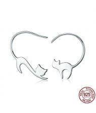 Naughty Cats Asymmetric Design 925 Sterling Silver Earrings