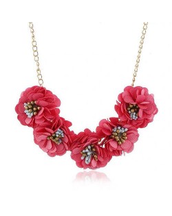 Sweet Cloth Flowers Women Fashion Necklace - Rose