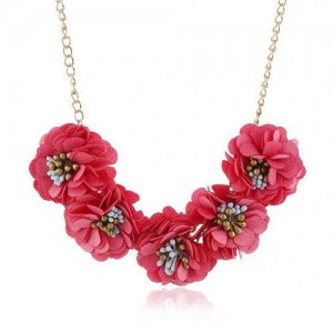Sweet Cloth Flowers Women Fashion Necklace - Rose