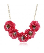 Sweet Cloth Flowers Women Fashion Necklace - Rose