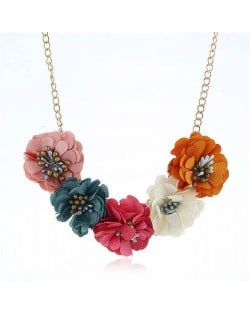 Sweet Cloth Flowers Women Fashion Necklace - Multicolor