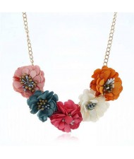 Sweet Cloth Flowers Women Fashion Necklace - Multicolor