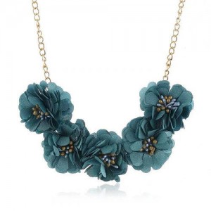 Sweet Cloth Flowers Women Fashion Necklace - Ink Blue
