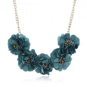 Sweet Cloth Flowers Women Fashion Necklace - Ink Blue