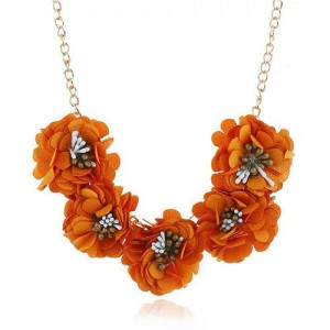 Sweet Cloth Flowers Women Fashion Necklace - Orange