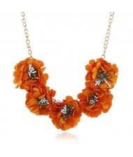 Sweet Cloth Flowers Women Fashion Necklace - Orange
