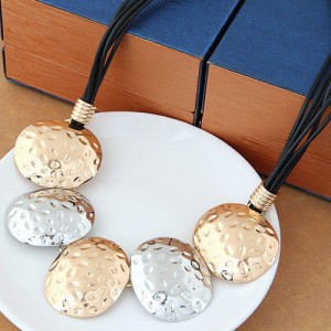 Coarse Texture Oval Shape Pendants Bold Fashion Necklace