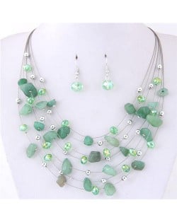 Crystal Stones and Seashell Beads Necklace Multi-layer Fashion Necklace and Earrings Set - Green