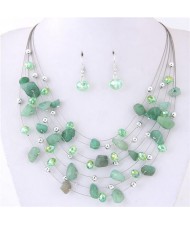 Crystal Stones and Seashell Beads Necklace Multi-layer Fashion Necklace and Earrings Set - Green