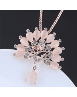 Peacock Fashion Opal and Rhinestone Alloy Costume Necklace