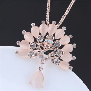 Peacock Fashion Opal and Rhinestone Alloy Costume Necklace