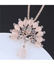 Peacock Fashion Opal and Rhinestone Alloy Costume Necklace