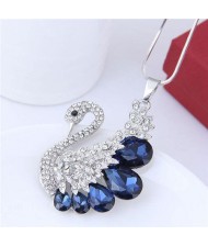 Glass Gem Embellished Elegant Swan Long Chain Fashion Necklace - Blue