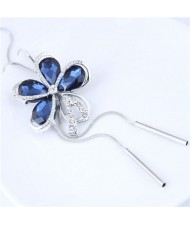 Rhinstone and Glass Combo Design Flower Pendant High Fashion Necklace