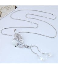 Rhinestone Embellished Leaves and Waterdrop Design Fashion Costume Necklace