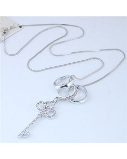 Rhinestone Embellished Key Pendant Women Fashion Statement Necklace