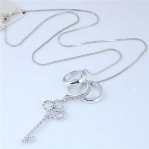 Rhinestone Embellished Key Pendant Women Fashion Statement Necklace