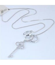 Rhinestone Embellished Key Pendant Women Fashion Statement Necklace