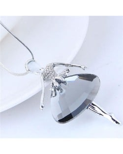 Rhinestone Embellished Glass Ballet Dancer Pendant Women Fashion Necklace