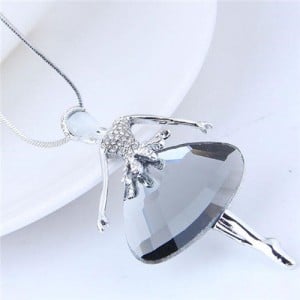 Rhinestone Embellished Glass Ballet Dancer Pendant Women Fashion Necklace