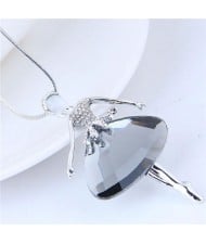 Rhinestone Embellished Glass Ballet Dancer Pendant Women Fashion Necklace