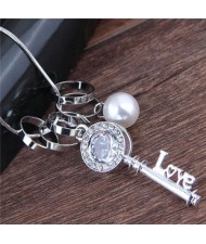Rhinestone Embellished Love Key Pendant Women Statement Necklace