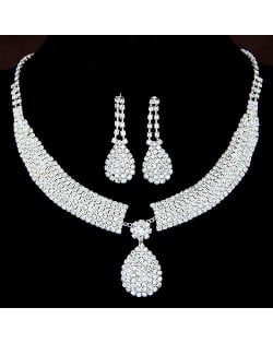 Rhinestone Embellished Bridal Shining Fashion Necklace and Earrings Set