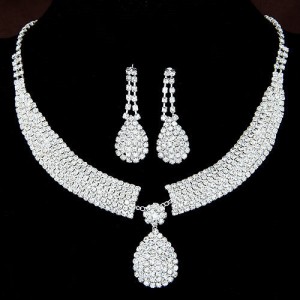 Rhinestone Embellished Bridal Shining Fashion Necklace and Earrings Set